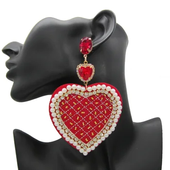 Нов Boho Big Heart Dangle обеци за жени изявление 3 слоя перлен кристал висулка обеци булката сватбени бижута