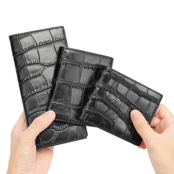 Нов дизайн естествена кожа мъжки портфейл RFID блокиране карта притежателя ID прозорец цип монета джоб чантата тънък Bifold портфейл за мъже