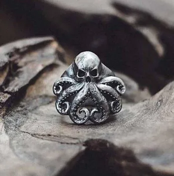 Нов ретро пънк Cthulhu октопод череп пръстен за мъже мода тенденция готически рок мотоциклет ездач аксесоари бижута подарък на едро