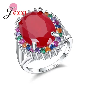 Нов стилен овален червен кристален пръстен цветна форма на цвете високо качество 925 стерлинги сребърна игла сватба булчински бижута