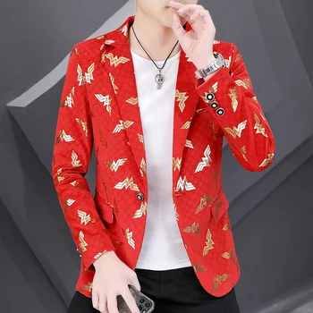 Нов стилМъжко палто топ единичен артикул позлатено занаятчийска мода и красива корейска версия тънък класически мъжки ежедневен костюм тенденция