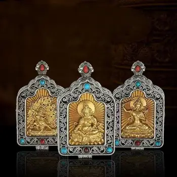 Нов тибетски копринен кух жълт бог на богатството Gawu кутия ръка Manjushri бодхисатва етнически стил висулка