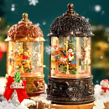 Нова въртележка въртяща се музикална кутия Merry Go Round кристална топка сняг миниатюрни коледни магазини декори деца Navidad Noel подарък