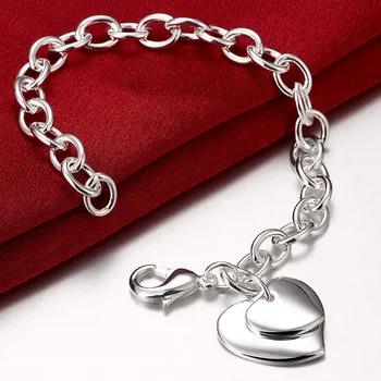Нова марка стерлинги сребърни бижута женски сърце чар гривна 925 сребърно сърце гривна най-високо качество