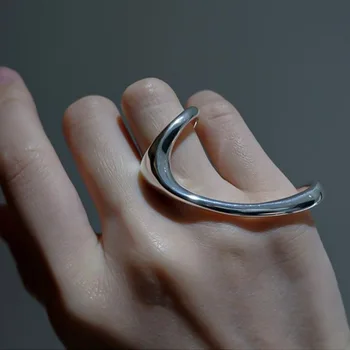 нова мода 925 сребърен отворен пръстен с пръсти полиран 2 пръста 1 размер пънк геометричен за жени момиче бижута подарък дропшип на едро