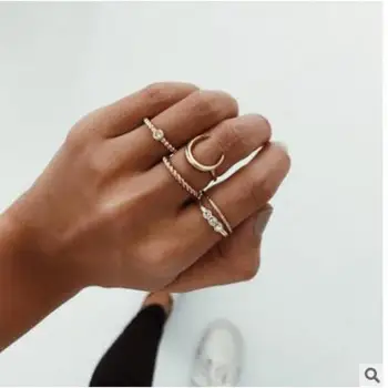 Нова мода бижута популярни сладък прекрасен кристал Луната пръст пръстен комплект подарък за жени момиче