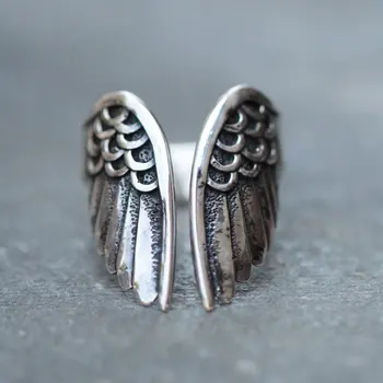 Нови ангелски крила пръстен европейски и американски ретро боядисани черни ангелски крила отворен пръстен женски