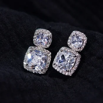 Нови изящни искрящи диамантени квадратни обеци с лукс и луксозно качество, Циркон Heavy Industry Дамски обеци