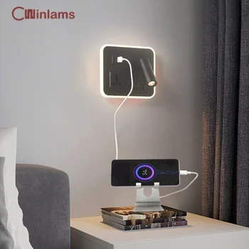 Нощна лампа за стена спалня LED четене светлина превключвател USB зарядно порт въртяща се стена Sconce стена прожектор хол тела