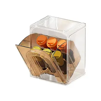 Организатор на чай за шкаф Прозрачен организатор за съхранение на кутия за чай Стифиране на кутия за чай Подвижна U-образна голяма отваряща се съхранение на чай