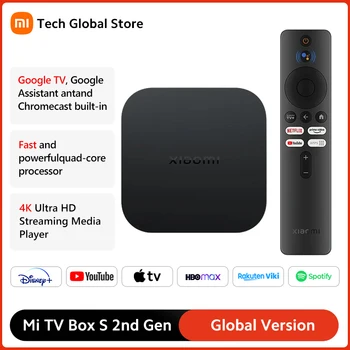 Оригинална глобална версия Xiaomi TV Box S (2nd Gen) 4K Ultra HD 2G 8G WiFi BT5.2 Google TV Cast Netflix Smart TV Box Media Player