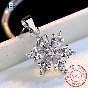 Пенливо колие с висулка Moissanite Snowflake за жени 925 стерлинги сребро D цвят диамант скъпоценен камък огърлица фини бижута