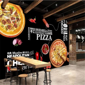 Персонализиран ретро Западен ресторант за бързо хранене Индустриален декор Черна стена фон стенопис тапет 3D пица снек бар стена хартия3D