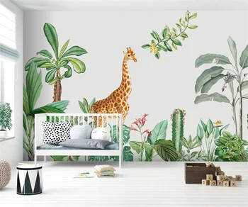 Персонализиран тапет стенопис Скандинавски ръчно рисувани тропически растения животински спалня хол фон стена декорация 3d тапети