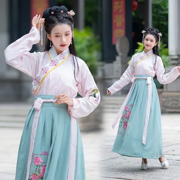 Приказен костюм Ханфу розова принцеса рокля за жени Китайски фолклорни танцови облекла Фестивални облекла Древни дрехи 2 бр. JL1735