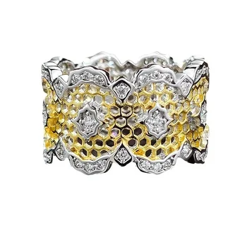 Пролет Qiaoer 18K позлатено 925 стерлинги сребро лаборатория сапфир скъпоценен камък фина дантела пръстен за жени сватбено тържество бижута