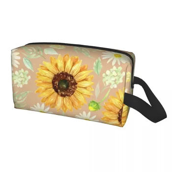 Пътуване Слънчогледи и маргаритки тоалетна чанта Kawaii флорални цветя грим козметичен организатор за жени красота съхранение Dopp комплект кутия