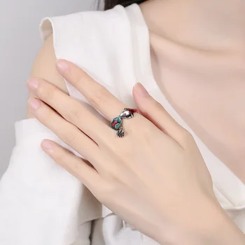 Реколта цветен емайл Lotus Koi пръстен женски показалец аксесоари личност етнически стил шаран цвете пръстен жени бижута