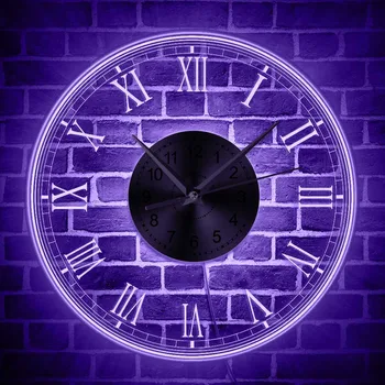 римски цифри Светещ стенен часовник с нощна светлина Ретро проектиран акрилен LED ръб осветен стенен часовник изящен интериорен арт декор