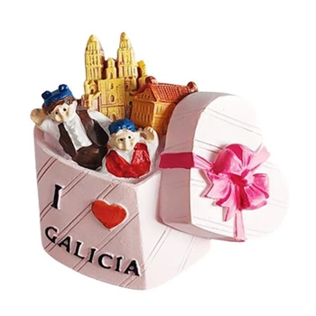 Ръчно изработена рисувана Испания Галисия Розова подаръчна кутия 3D магнити за хладилник Туристически сувенири Хладилник магнитни стикери