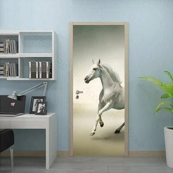 Самозалепващи се 3D бели конски стикери за врати Ръчно рисувани абстрактни изкуства стенопис спалня учебна стая врата стенопис тапет декор