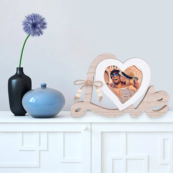 Сватбени дървени фото картина рамка украшение сърце форма романтичен десктоп дисплей ангажимент годишнина декорация аксесоари
