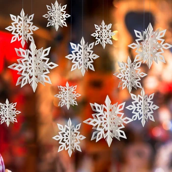 Сватбени новогодишни парти консумативи Коледно дърво украшение Начало декор стена висящи перлена блестяща хартия 3D снежинки