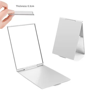 Сгъваемо алуминиево огледало Мини преносими джобни огледала за грим Travel Hand Small Mirror Vanity Foldable Compact Cosmetics Tools