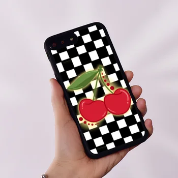 Силиконов калъф за телефон с диви цветя за iPhone 6 6S 7 8 Plus X XS XR 11 12 13 14 Mini Pro Max Black & White Checker Cherry
