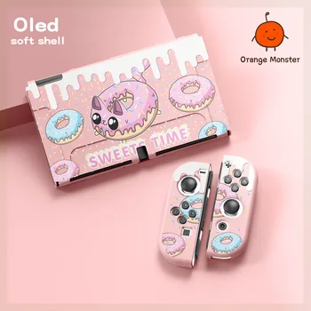 Сладък сладък анимационен розов калъф за носене на понички за Nintendo Switch / Oled / Lite с пълна средна защита против падане Детски подаръци