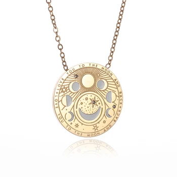 Слънце и Луна Таро медал висулка от неръждаема стомана огърлица за жени мода годишнина ключица верига бижута подарък