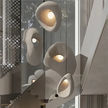 Стълбищни полилеи Wabi-sabi стил творчески лампа дизайнер японски полилей дома декор хол дуплекс вътрешно осветление