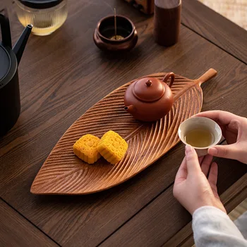 Тава за плодове, тава за чай от орехови листа, домакинска дървена маса за чай, масивна дървесина, суха тава за чай, тава за чаена чаша, дървена