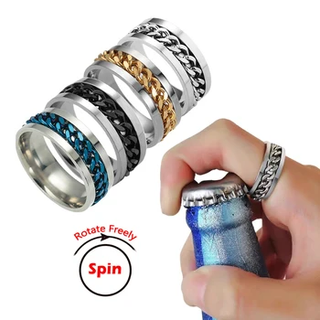 Титанов неръждаема стомана въртяща се верига пръстен пънк тревожност Fidget антистрес пръстени за мъже хип-хоп бижута anillo antiestres