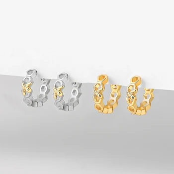 Уникален дизайн геометрични пчелна пита кръг обръч обеци за жени мода злато цвят смесени пчела шестоъгълник обеци бижута