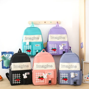 ученически чанти за момичета дете сладък заек 4 бр комплекти раница за жени карикатура раница мода чанта училище чанта момичета mochilas