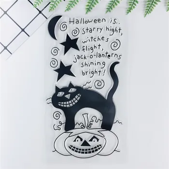 Хелоуин котка НОВИ Ясни печати за скрапбукинг занаятчийски консумативи Фон Гумен печат Sentiment Card Осъществяване