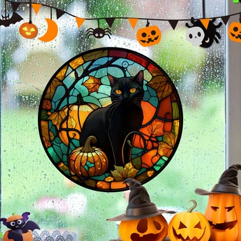 Хелоуин оцветени цветни ужас замък котка статични PVC прозорец стъкло стикери лепило безплатно декоративен филм парти декорация на дома