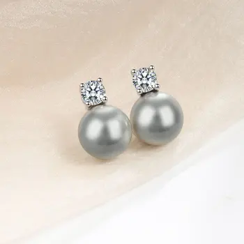 Циркон сиви перлени обеци за жени от неръждаема стомана перла цирконий геометрична обица тенденция сватба естетически бижута подарък