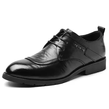 Черни кожени обувки Мъжки есенни бизнес официални облекла Британски мъжки костюм Меко дъно кожени обувки ретро посочи случайни мода Sh