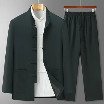 (Яке + риза + панталони)Мъже Есенно бельо Традиционно 3-бр Tang Suit Най-високо качество Ханфу Официален костюм за мъже Мъжки комплекти на средна възраст / възрастни