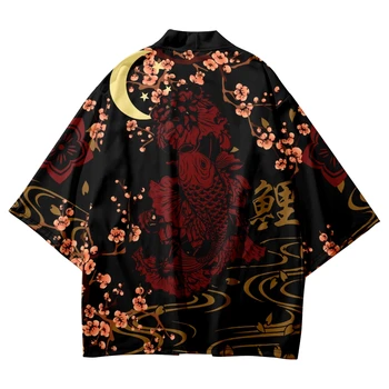 Японски шаран печат кимоно риза Haori мода летен плаж Юката мъже жени традиционна жилетка азиатски облекло